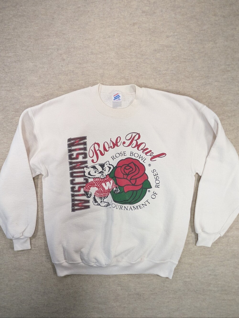 Vintage Wisconsin Rose Bowl Graphic Crewneck Sweatshirt Off White Football  XL